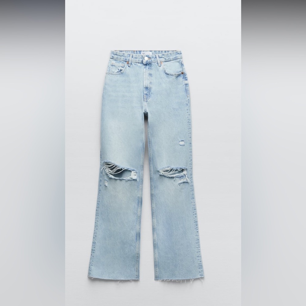 Zara wide leg distressed high waisted jeans
